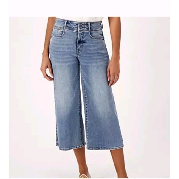 NYDJ Cool Embrace Wide Leg Cropped Jeans 16P Blue Med Wash - Picture 1 of 6